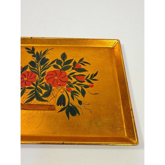 Floral Trinket Tray DIsh Catch All Japanese Laquerware Gold Leaf Hand Painted - Picture 3 of 16